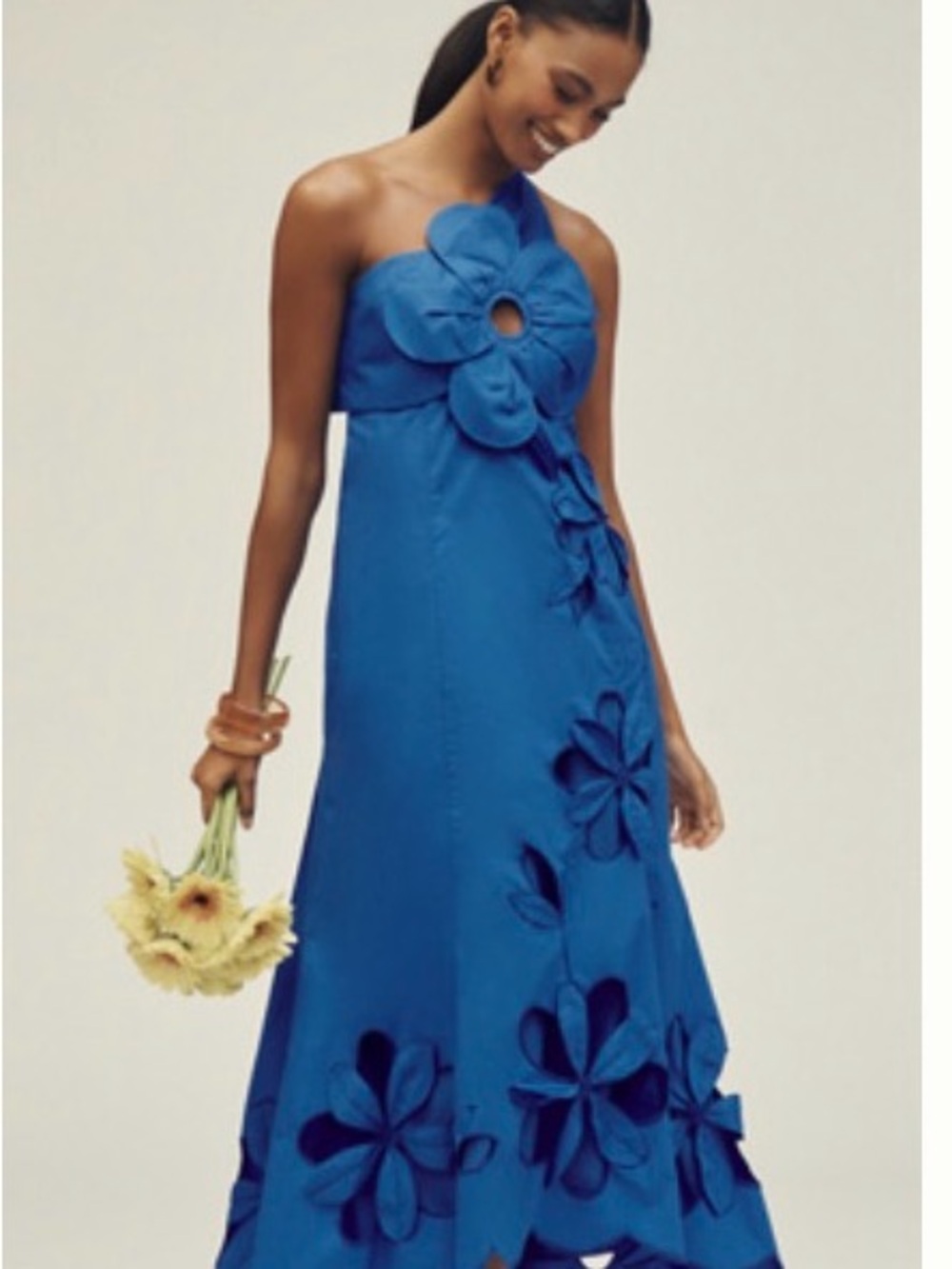 Anthropologie Amara One-Shoulder Cutwork Midi Dress